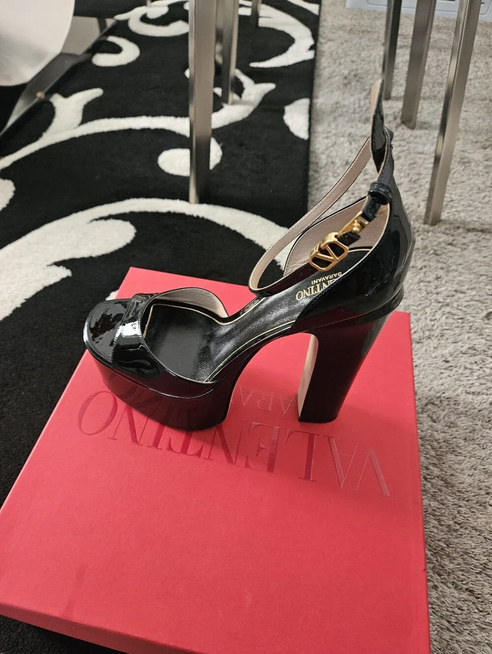 Valentino Garavani Black Patent Leather Platform Sandals